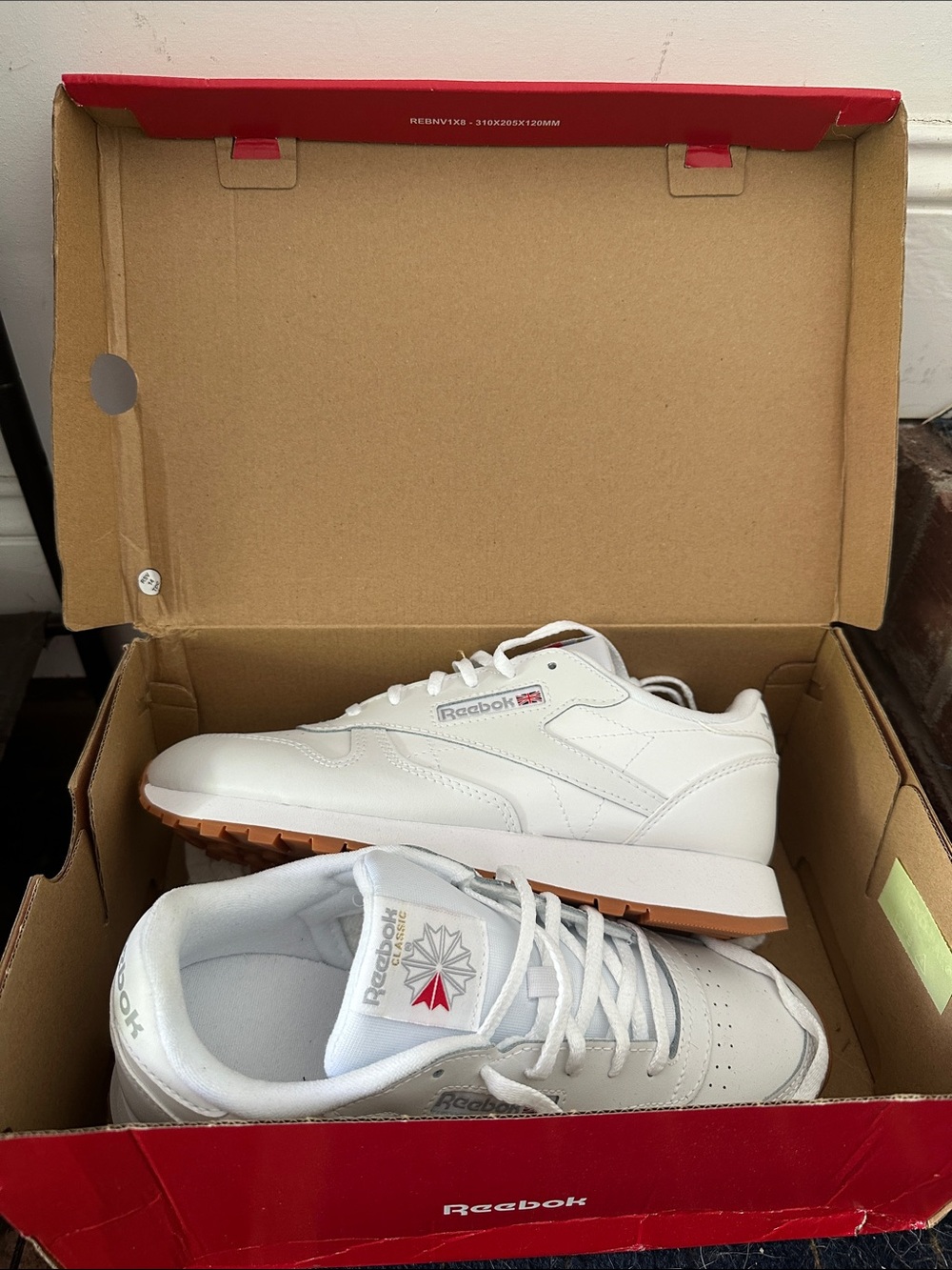 Reebok Women’s Classic White Leather Sneakers with Gum Sole